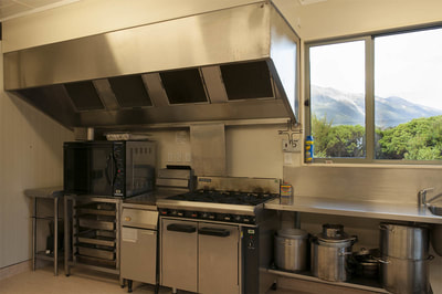 View of oven, hob and extractor fans at Lake Rotoiti Community Hall, St Arnaud, Nelson Lakes NZ